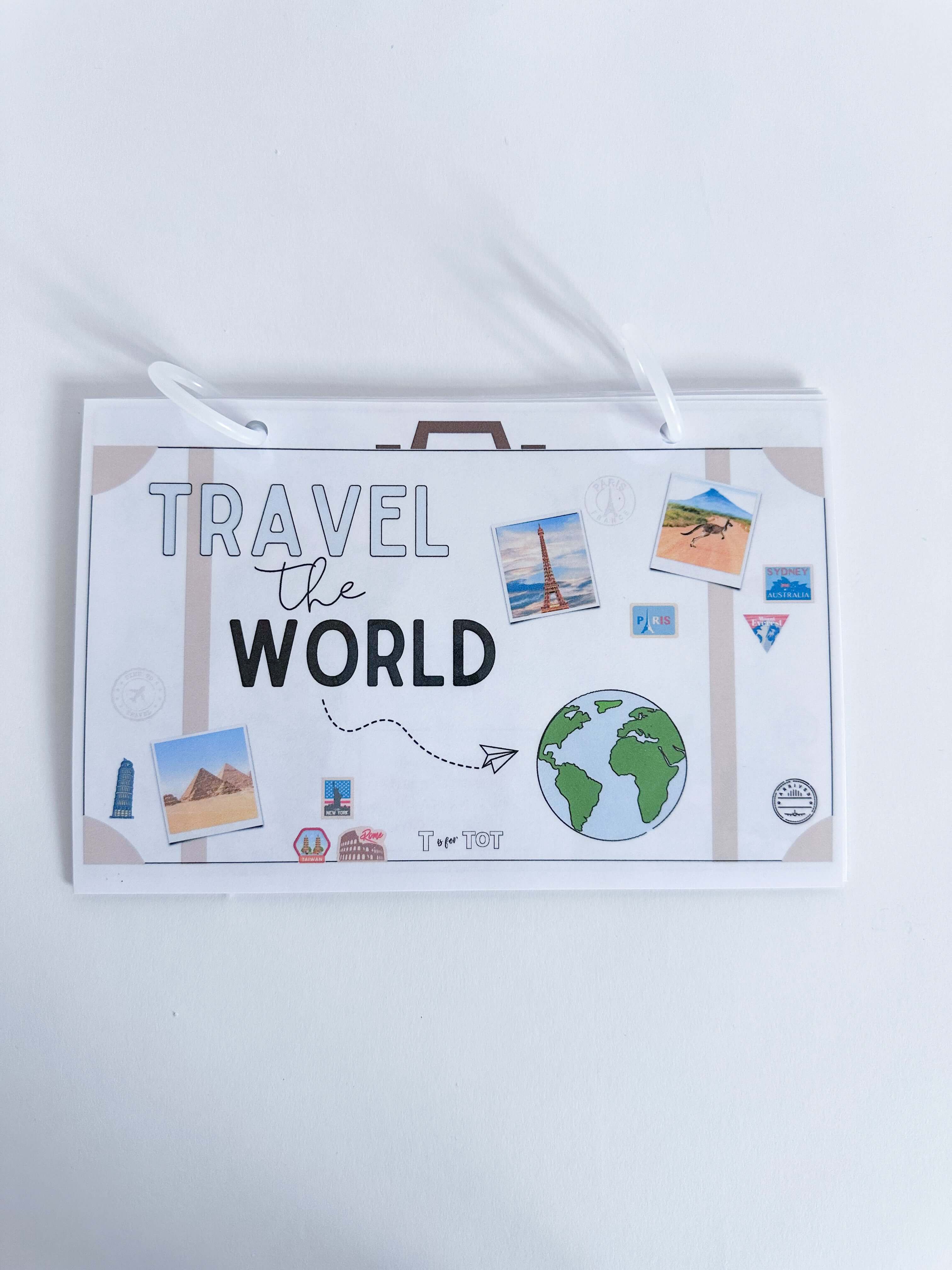 Explore the world with this interactive kit for kids. Contains a board book, Earth playdough cutter, custom map, crafts and activities for each continent, including a boomerang for Australia, stained glass Eiffel Tower for Europe, and maracas for South America.
